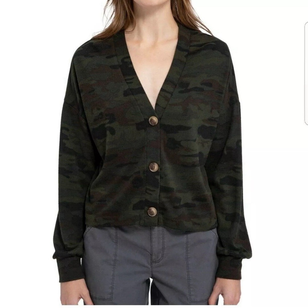 Sanctuary Social Standard Daytripper Camo Green Black Cardigan Sweater sz XL